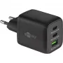 Szybka ładowarka USB-C Nano, PD, GaN, 65 W, pleciony kabel USB-C (czarna, 1x USB-A, 2x USB-C PD, Quick Charge 3.0, kabel 1 metr)