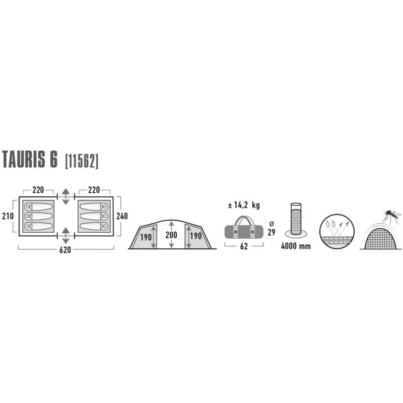 High Peak Tauris 6 Czarny Tunnel tent