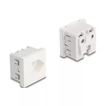 Uziemione gniazdo zasilania DELOCK Easy 45 T13 Szwajcaria 45×45 mm, 250 V / 10 A, białe