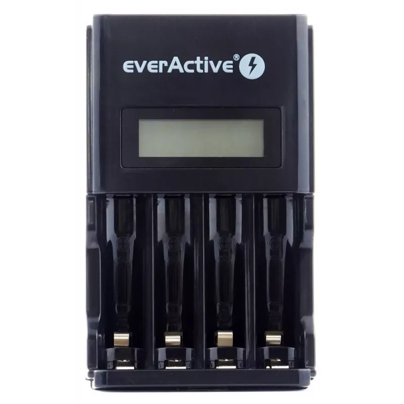 Ładowarka do akumulatorów everActive NC450B — ładowarka na 4 ogniwa AAA, 110/230 V AC, czarna
