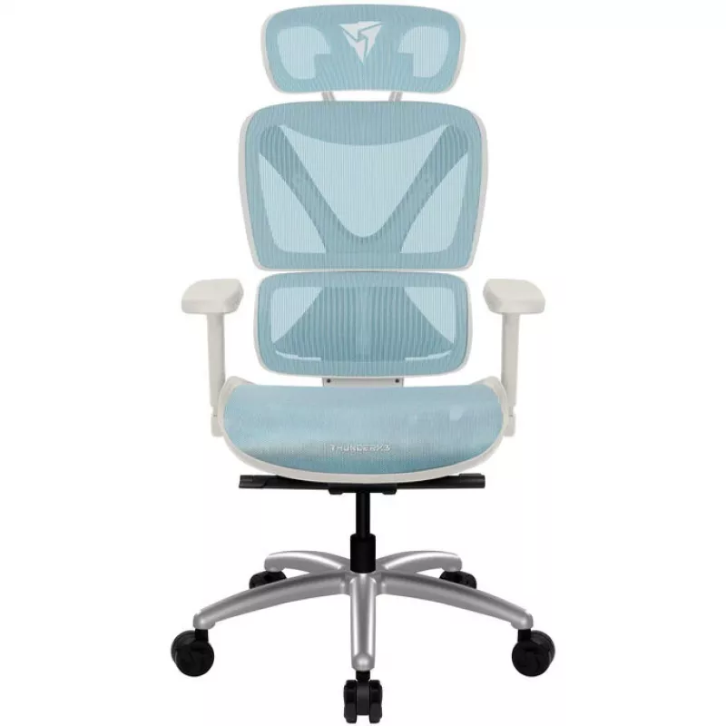 Ergonomiczne krzesło biurowe thunder x3 TEGC-3073102.B1 — tapicerka biało-niebieska, regulowane podłokietniki, wysokie oparcie