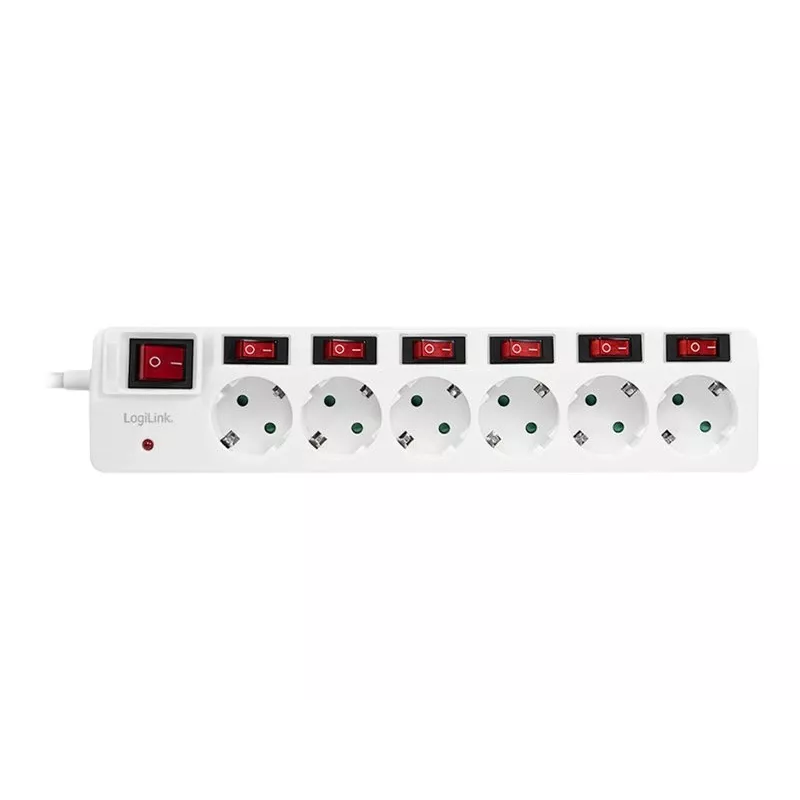 Przedłużacz zasilający LogiLink LPS250 1,5 m 6 gniazd AC do użytku wewnętrznego biały