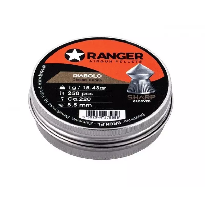 Śrut RANGER PRORO 5,5 mm, kształt diabolo, srebrny, 250 szt., aluminiowy dozownik