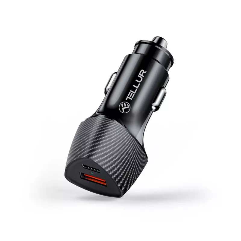 Ładowarka samochodowa Tellur FCC10 38W 6A PD20W QC3.0 — adapter zasilania pojazdu USB-C i USB-A