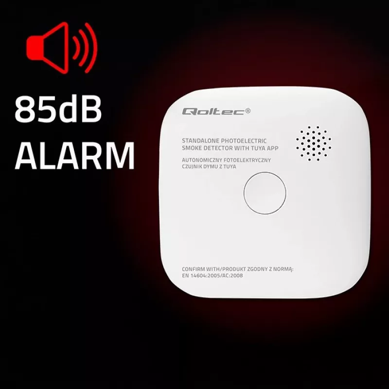 Czujnik dymu z baterią Tuya WiFi LED