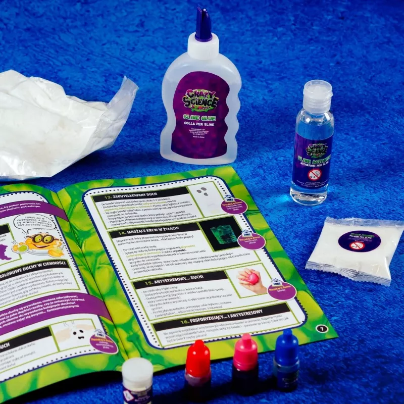 Zestaw naukowy Liscianigiochi Crazy Science Slime w ciemności 304-PL89239 — zestaw do eksperymentów ze świecącym w ciemności slime'em