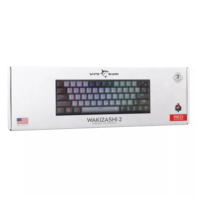 Mechaniczna klawiatura gamingowa White Shark WAKIZASHI-2 układ US szaro-czarna z czerwonymi przełącznikami