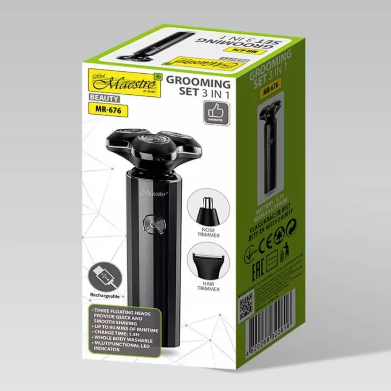 Zestaw do golenia Maestro MR-676 3-w-1 USB ładowalny kompaktowa konstrukcja
