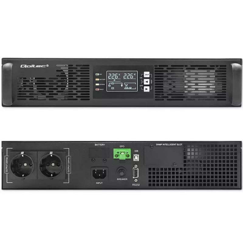 Qoltec 52285 zasilacz awaryjny (UPS) z podwójną konwersją (Online) 1 kVA 1000 W 2 gniazda wyjściowe