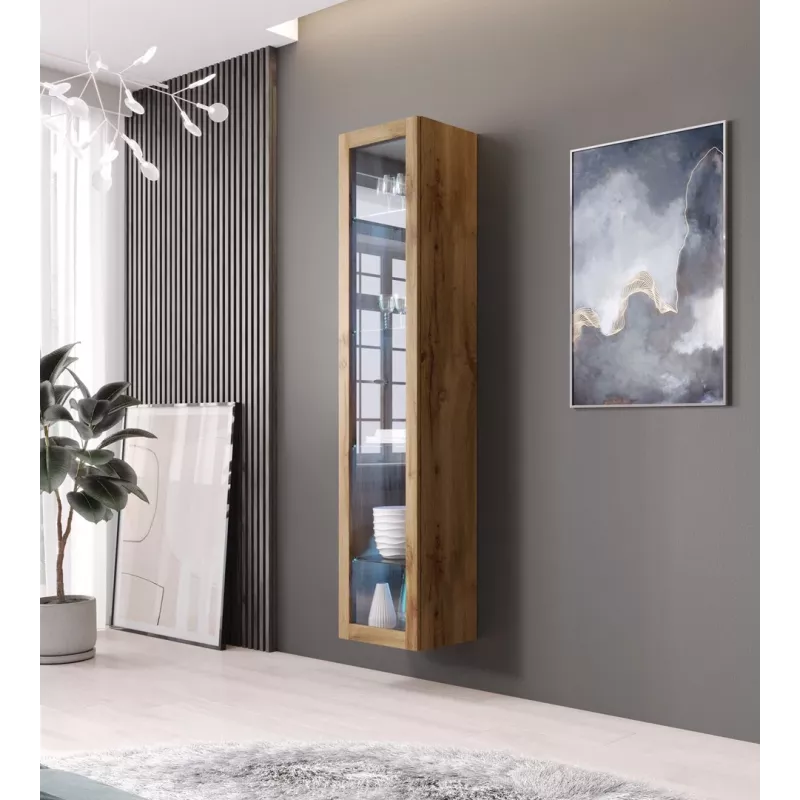 Gablota Cama Meble VIGO 180 — wisząca, szklana gablota ścienna, 1800×400×300 mm, dąb wotan