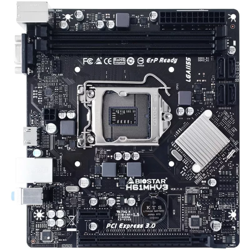 Płyta główna BIOSTAR H61MHV3 micro ATX, chipset Intel H61, LGA 1155, DDR3, 2x DIMM, 4x SATA II, HDMI, VGA