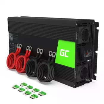 Przetwornica napięcia zielony Cell INV15 3000W DC 12V na AC 230V, port USB, aktywne chłodzenie, czarny