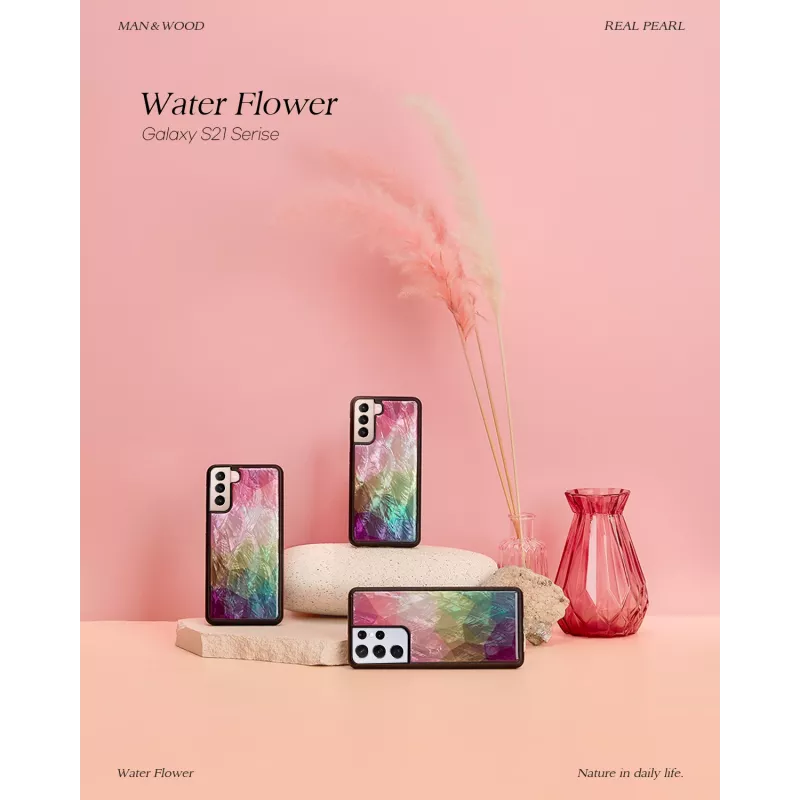 Etui na smartfona iKins do Samsung Galaxy S21+ — wzór kwiatu wodnego, czarne