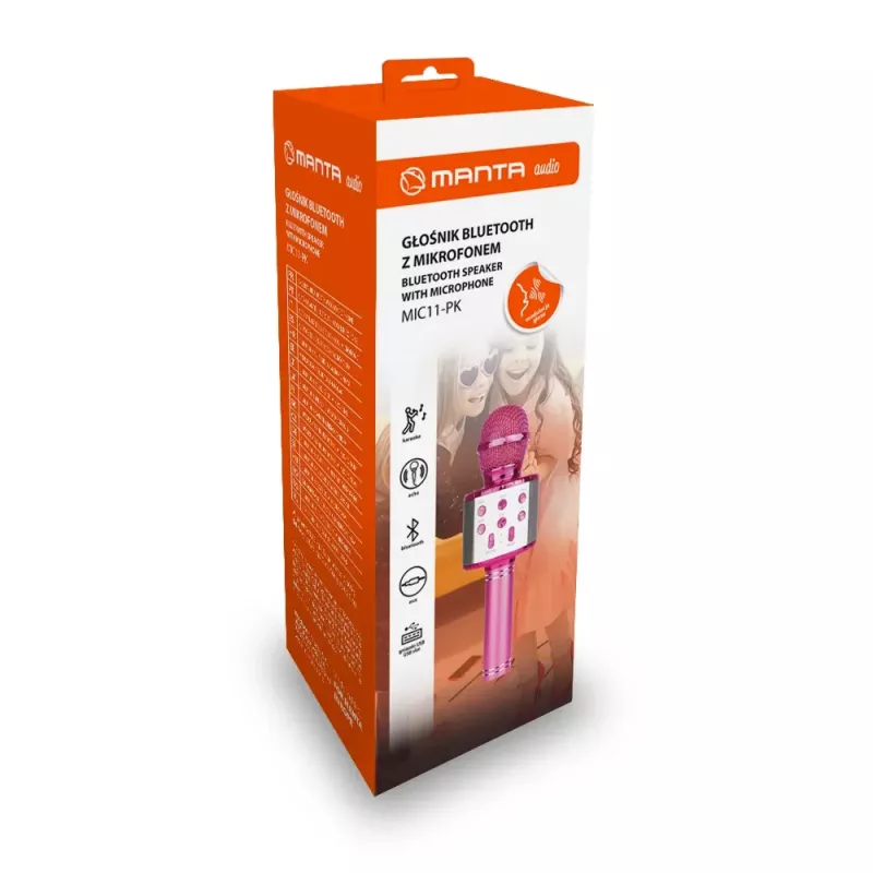 Mikrofon MANTA MIC11-PK Różowy — przewodowy jack 3,5 mm, lekki ręczny