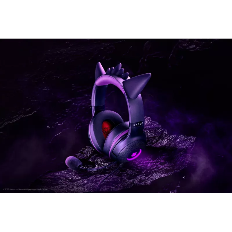 Zestaw słuchawkowy Razer Kraken Kitty V2 - Pokemon Gengar Ed. przewodowy, nauszny, gamingowy, USB Type-A, różowy