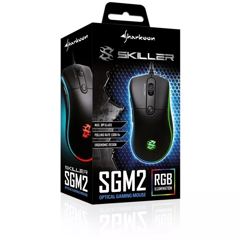 Sharkoon Skiller SGM2 Mysz gamingowa przewodowa ergonomiczna optyczna 6 przycisków Czarna