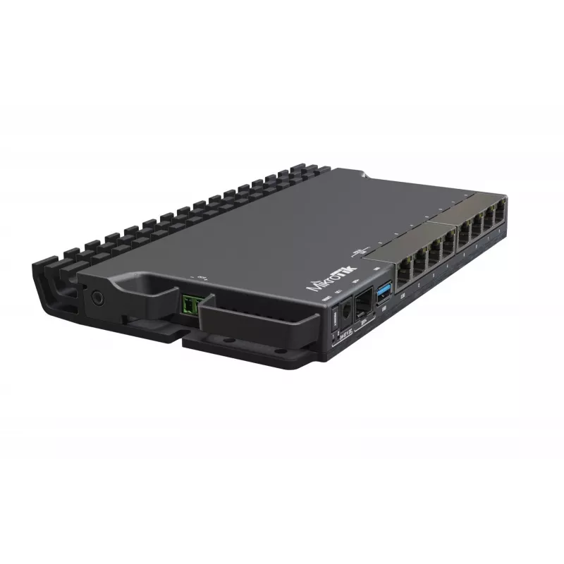 Router przewodowy MikroTik RB5009UG+S+IN — 1x RJ-45, 7x Gigabit miedź, 1x SFP+, PoE, DC, interfejs 2.5GbE, czarny