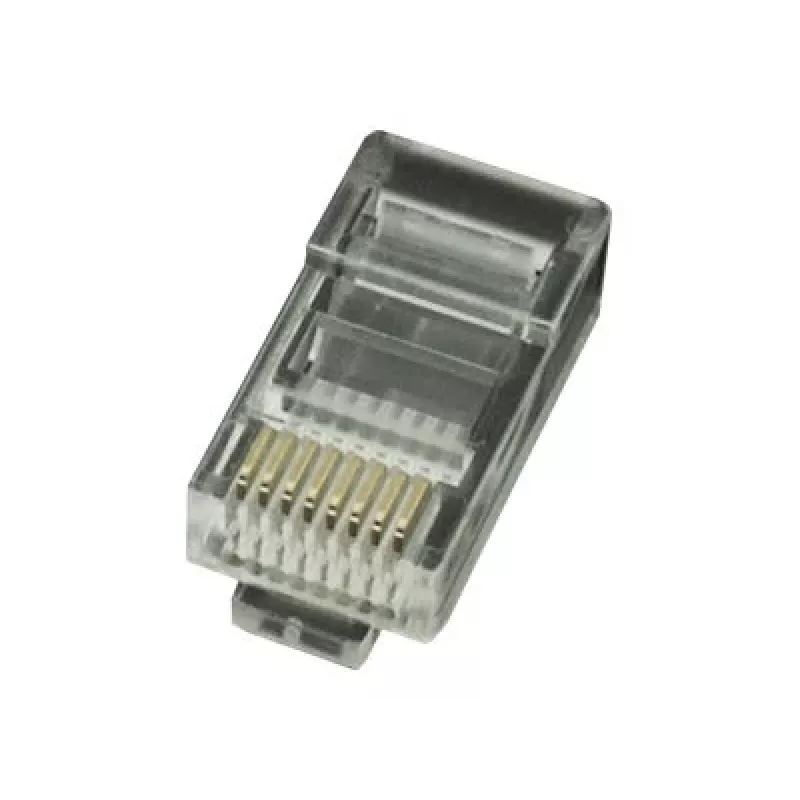 Wtyk modularny 8P8C do kabla LAN litego CAT5, UTP, 10 szt. w opakowaniu | Wtyk modularny 8P8C RJ45, pozłacany 30u”, 3-zębne styki wewnętrzne do kabli litych LAN