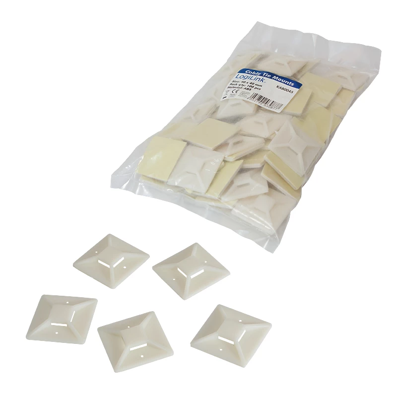 LogiLink Kabelbinderhalterungen, 40 x 40 mm Klebesockel für Kabelbinder, Kabelinderaufnahme: 14,3 x 2,7 - 1 Stück (KAB0045)