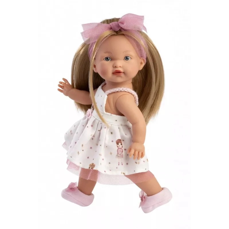 Lalka Llorens Valeria 28 cm — realistyczne detale, miękki korpus, głowa i kończyny z winylu