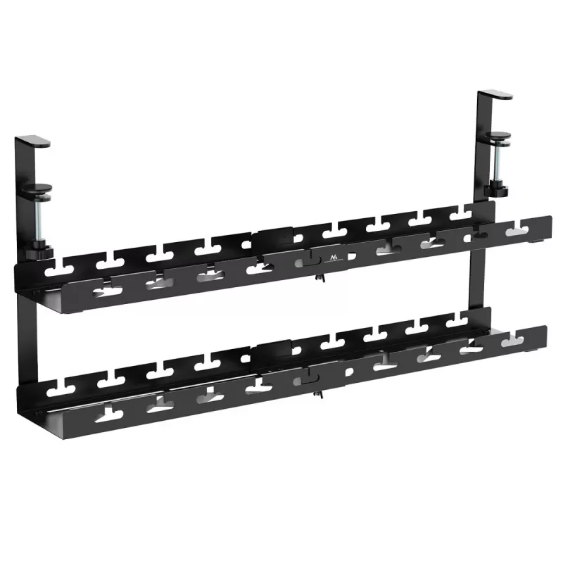 Organizer kabli pod biurko MACLEAN MC-102 — dwupoziomowa taca podblatowa, maks. obciążenie 5 kg, maks. długość 728 mm, czarny