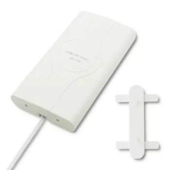 Antena dookólna QOLTEC 57013, 0,6–2,7 GHz, 30 dBi, polaryzacja pionowa, 50 Ω, biała obudowa ABS