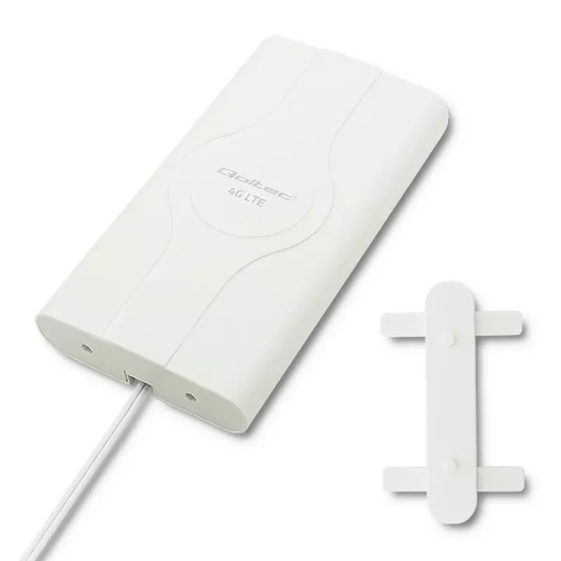 Antena dookólna QOLTEC 57013, 0,6–2,7 GHz, 30 dBi, polaryzacja pionowa, 50 Ω, biała obudowa ABS