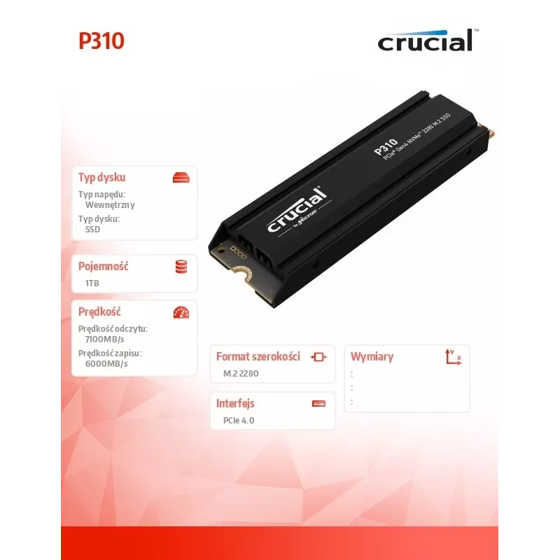 Dysk SSD Crucial 1 TB M.2 PCI Express 4.0 NVMe P310