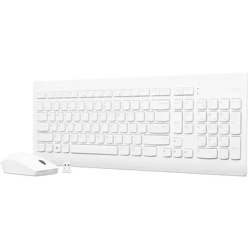 Pełnowymiarowy zestaw klawiatury mechanicznej i myszy Lenovo GX30W75336 — USB + Bluetooth, QWERTY, biały