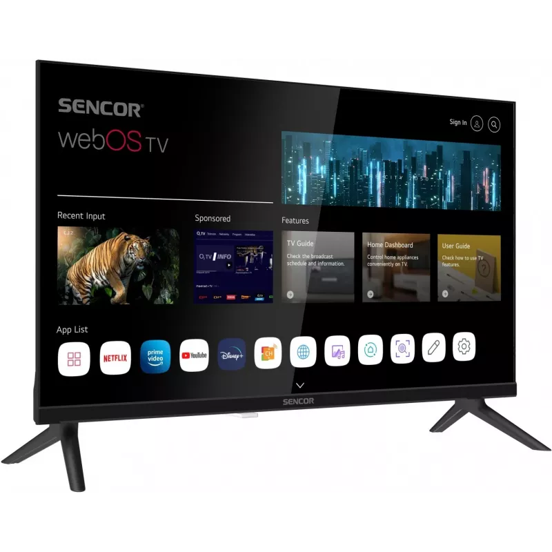 24-calowy SENCOR SLE 24S803B HD Ready SMART TV z webOS, Wi‑Fi, Bluetooth, DVB-T2/C/S2, 1366×768