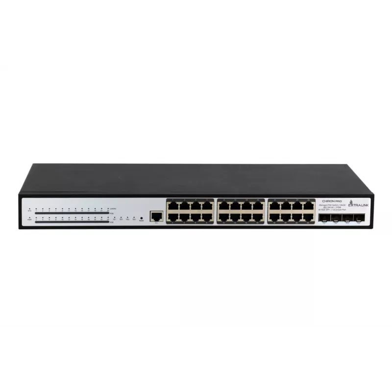Przełącznik zarządzalny Extralink Chiron Pro 24x RJ45 1000Mb/s PoE 4x SFP+ L3 370W