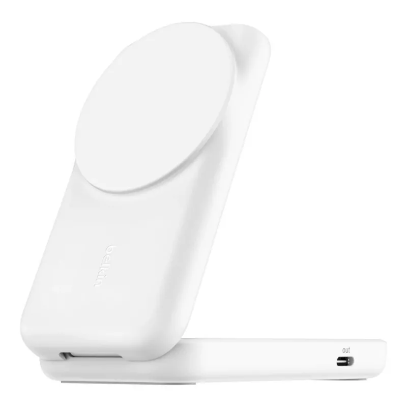 Belkin UltraCharge 25W Qi2 składana bezprzewodowa stacja ładująca 2w1, biała (WIZ038KQWH)