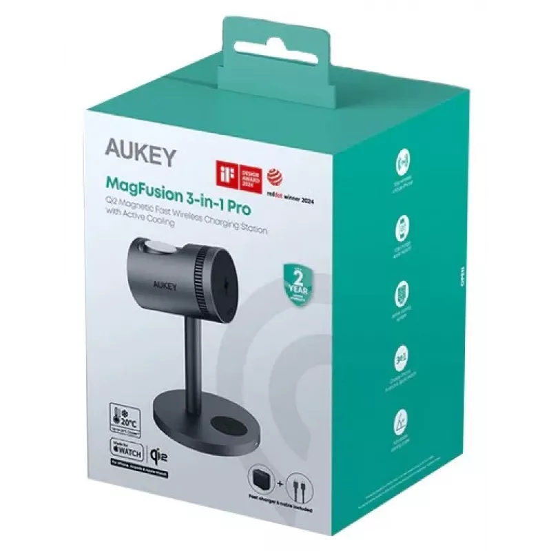 Ładowarka bezprzewodowa 3w1 z chłodzeniem LC-MC311A 15W Qi2 MagSafe + zasilacz 30W PD