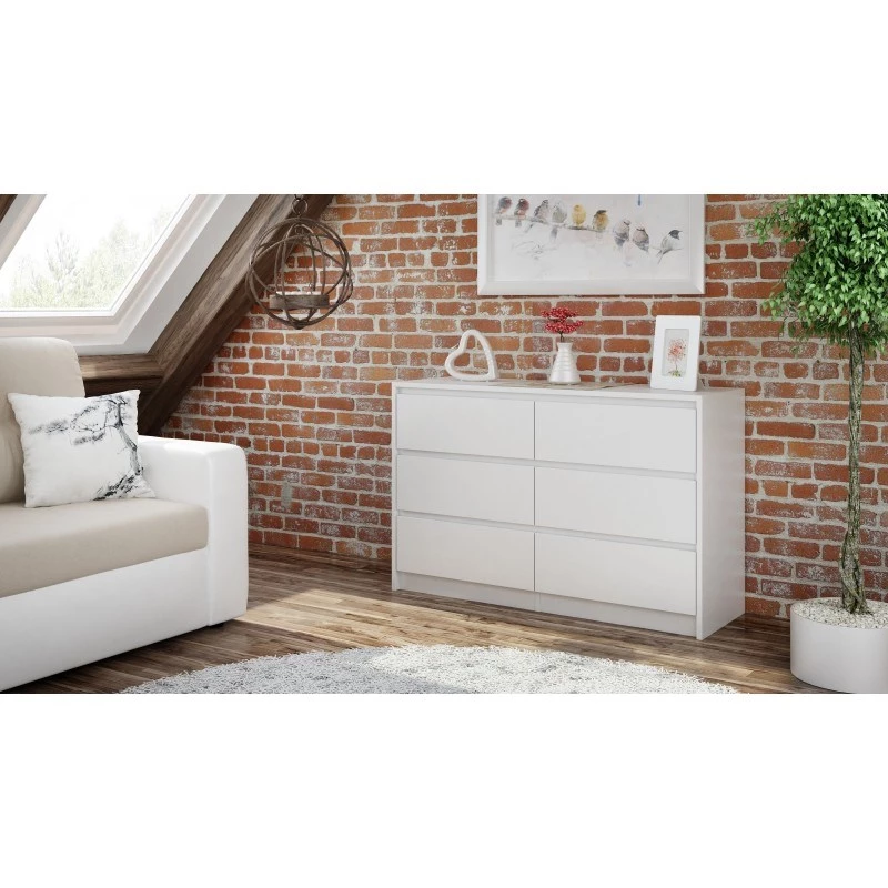 Komoda top e shop K120 BIEL 2X3, 6 szuflad, biała, 750×400×1200 mm, płyta wiórowa