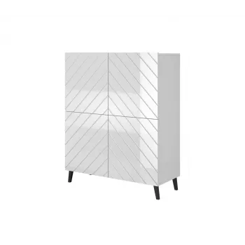 Regał cama meble ABETO 100,5 x 40 x 121,5 cm biały/biały połysk, wolnostojąca szafka przyścienna