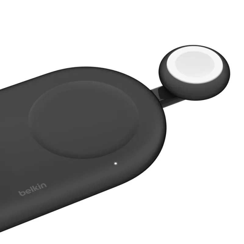 Bezprzewodowa ładowarka USB do smartwatcha Belkin BoostCharge — 5 W, wewnątrz/na zewnątrz, czarny/biały