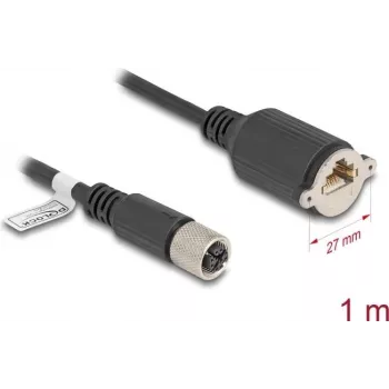 Kabel sieciowy DeLOCK M12 X-coded 8-pin żeński do gniazda RJ45 Cat.6A 1 m czarny