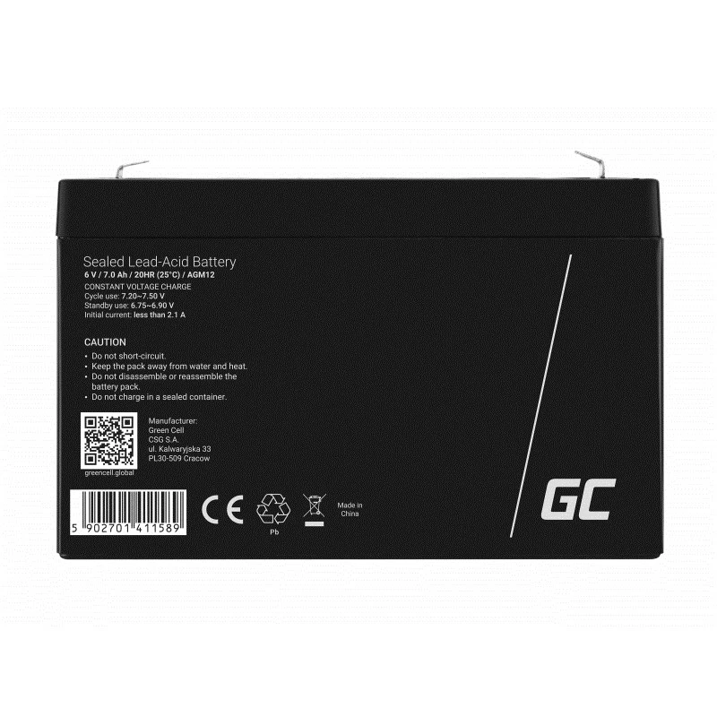 Akumulator kwasowo-ołowiowy szczelny zielony Cell AGM12 6 V 7000 mAh Czarny