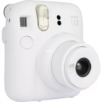 Aparat natychmiastowy Fujifilm Instax Mini 12 biały — odbitki 86×54 mm, ogniskowa 60 mm, bateria AA