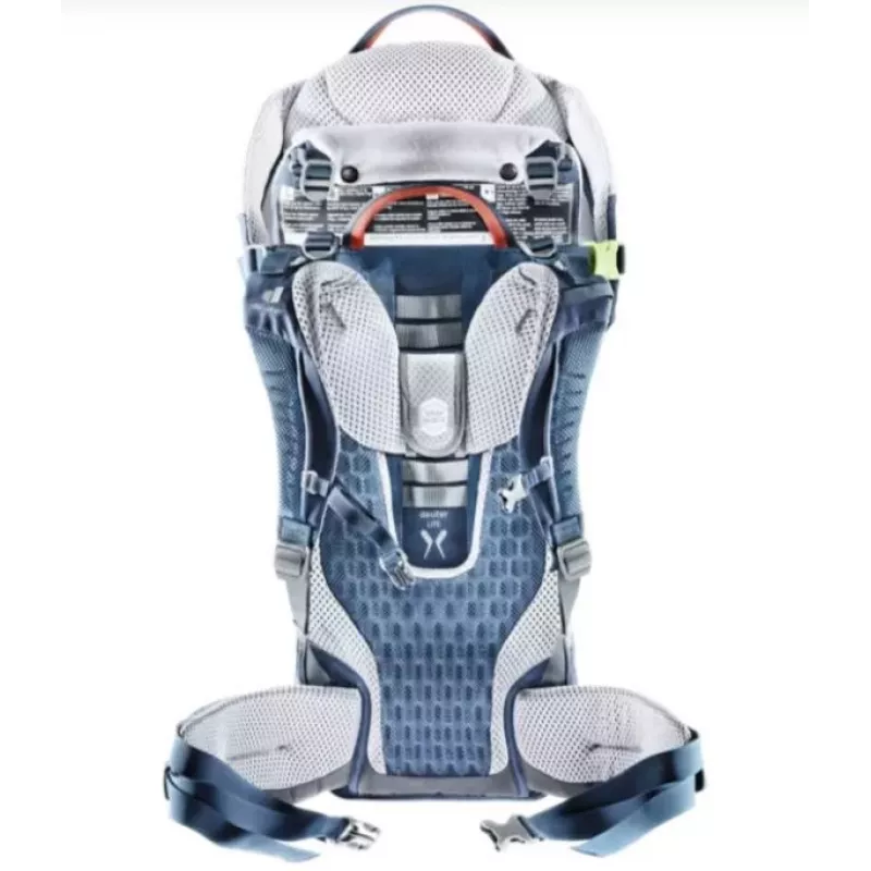 Plecak do noszenia dziecka DEUTER Kid Comfort Active — niebieski, poliamid, do 22 kg, daszek przeciwsłoneczny, podnóżek, VariQuick, Lite Air