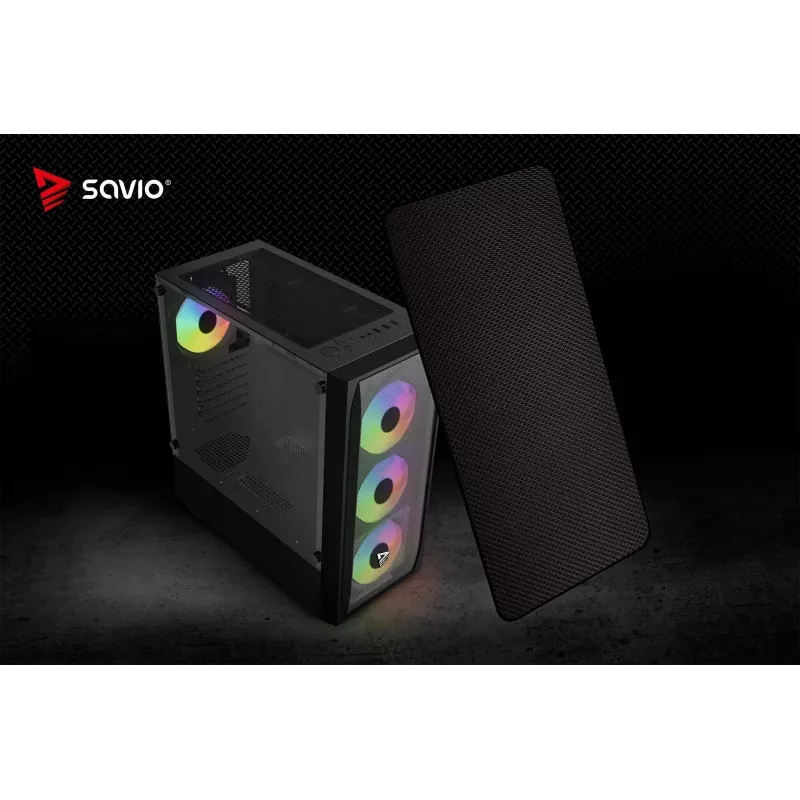 Obudowa PC SAVIO Noctis Flow RGB — Cube, ATX/Mini-ITX, 3x 120 mm wentylatory z przodu, szklany panel boczny, max GPU 35 cm