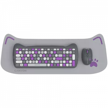 Bezprzewodowy zestaw klawiatura i mysz CANYON HSET-W6 Kitty Edition – fioletowy