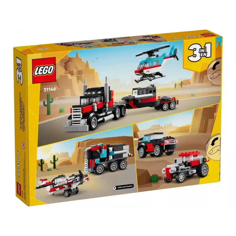 Zestaw LEGO Creator 2-w-1 Ciężarówka z platformą i śmigłowiec 31146, konwertowalna konstrukcja dla dzieci