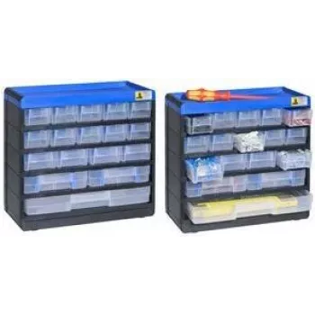 Organizer na drobne części allit 464610, plastikowe pudełko do przechowywania 300x285x135 mm, czarno-niebieski