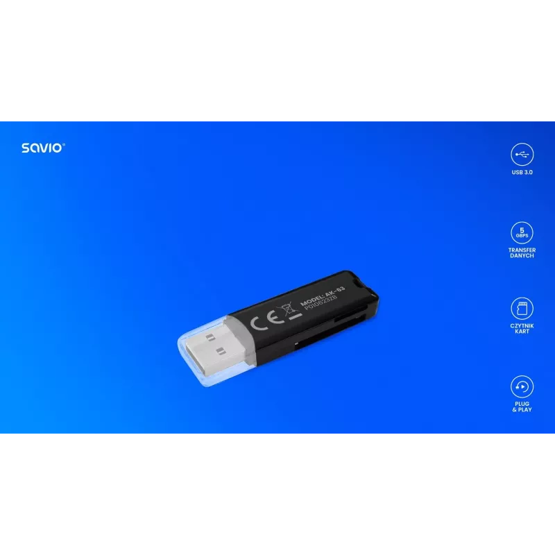 Czytnik Kart SD, USB 2.0, 480 Mbps, AK-63 Savio SAVAK-63