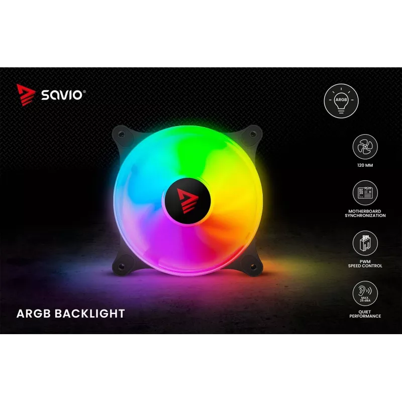 Wentylator obudowy SAVIO Blast 120mm ARGB PWM - Czarny