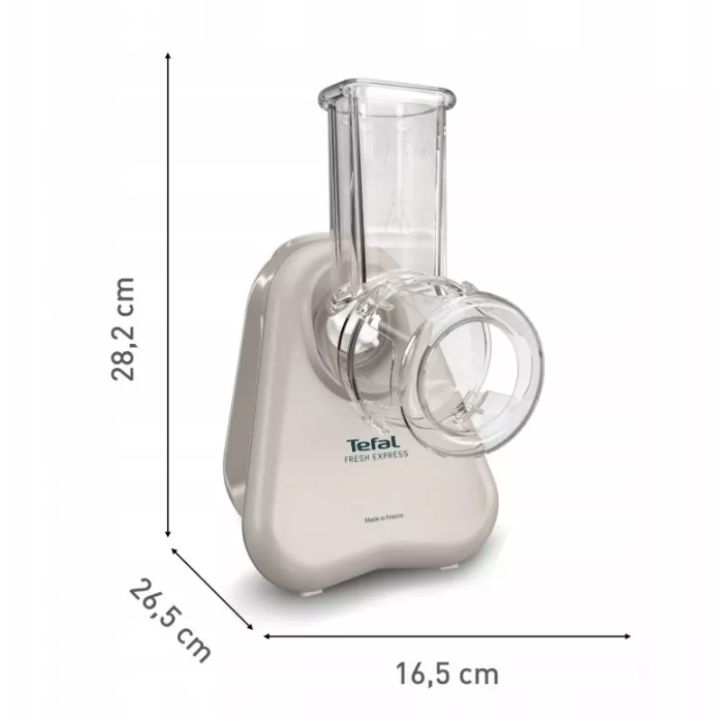 Elektryczna szatkownica do warzyw Tefal Fresh Express DN853BE0 — 150 W, 3 wymienne stożki, 1 prędkość, kremowa