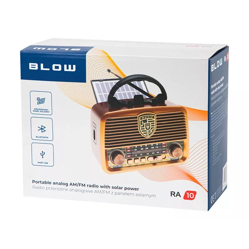 Radio analogowe BLOW RA10 AM/FM solar 77-540 — odbiornik AM/FM z panelem słonecznym i zasilaniem bateryjnym