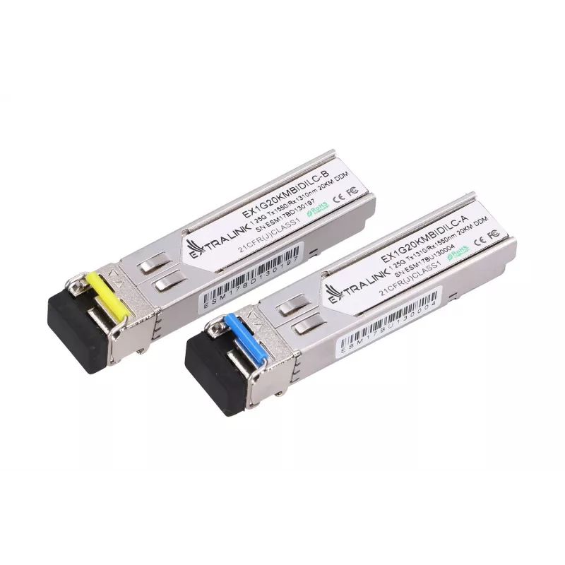 Extralink Moduł SFP WDM 1,25G, 1,25Gbps, 1310/1550nm, Jednomodowy, 20km, LC, DOM, Para
