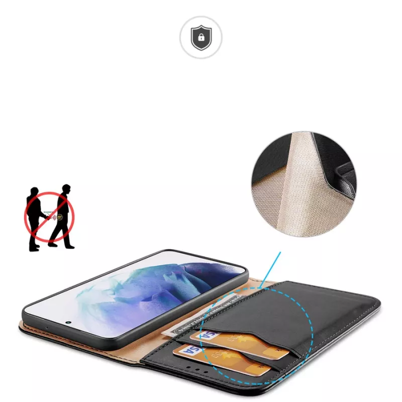 Dux Ducis Dux Ducis Hivo skórzany portfel z klapką z naturalnej skóry etui na karty i dokumenty Samsung Galaxy S22+ (S22 Plus) czarny